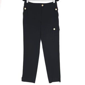 ST. JOHN Black Label Military Cargo Dress Pants Black‎ Gold Crop Size 6 USA MADE